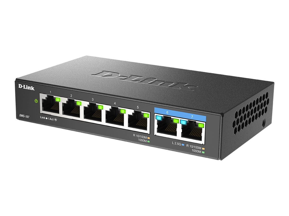 D-Link DMS-107 - Switch - ikke administreret - 5 x 10/100/1000 + 2 x 2.5GBase-T - desktop, væg-monterbar