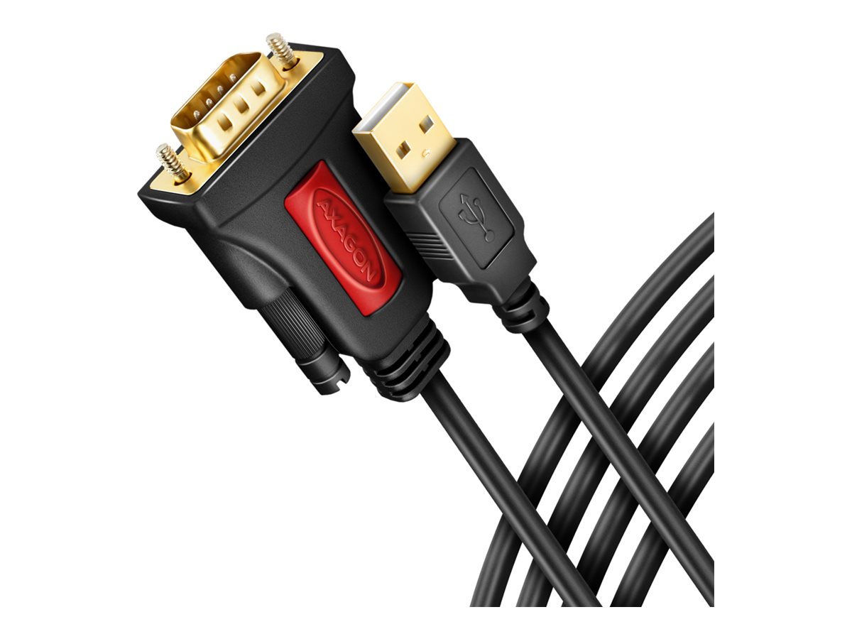 AXAGON - Serielt kabel - DB-9 (han) til USB (han) - 1.5 m - aktiv, understøtter RS-232 seriell interface, tommelskruer, guldbelagte kontakter