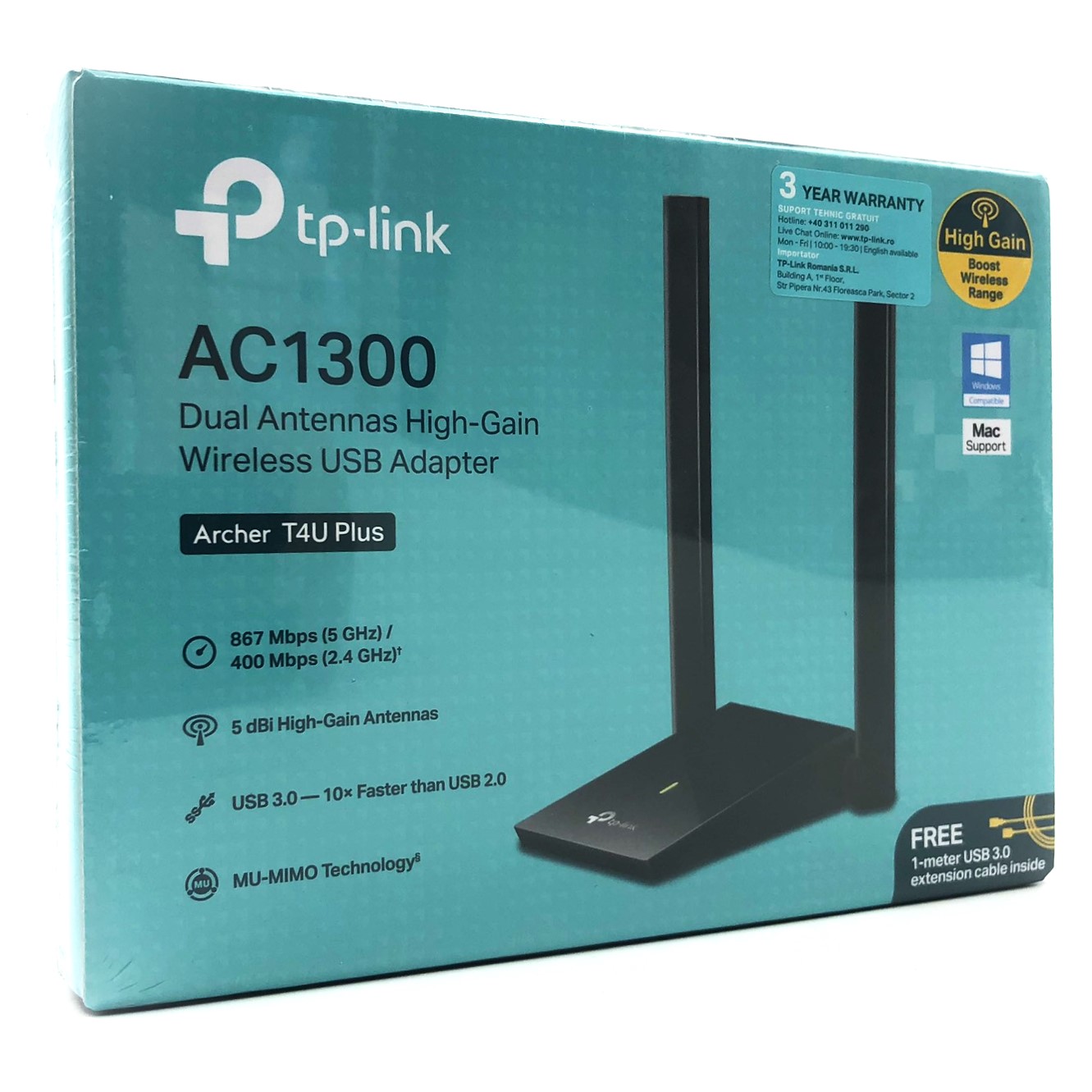 TP-Link Archer T4U Plus AC1300 Dual Antennas High-Gain Wireless USB Adapter
