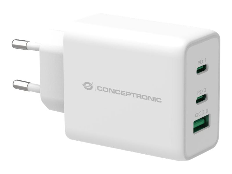 Conceptronic ALTHEA12W 3-Port 65W GaN USB PD Charger power adapter - USB 2 x USB-C - 65 Watt