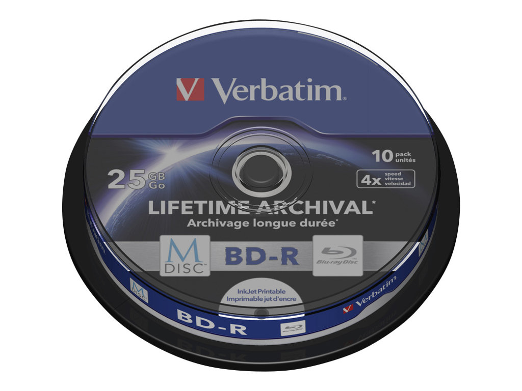 Verbatim M-Disc - 10 x BD-R - 25 GB 4x - printbar overflade for ink jet - spindle
