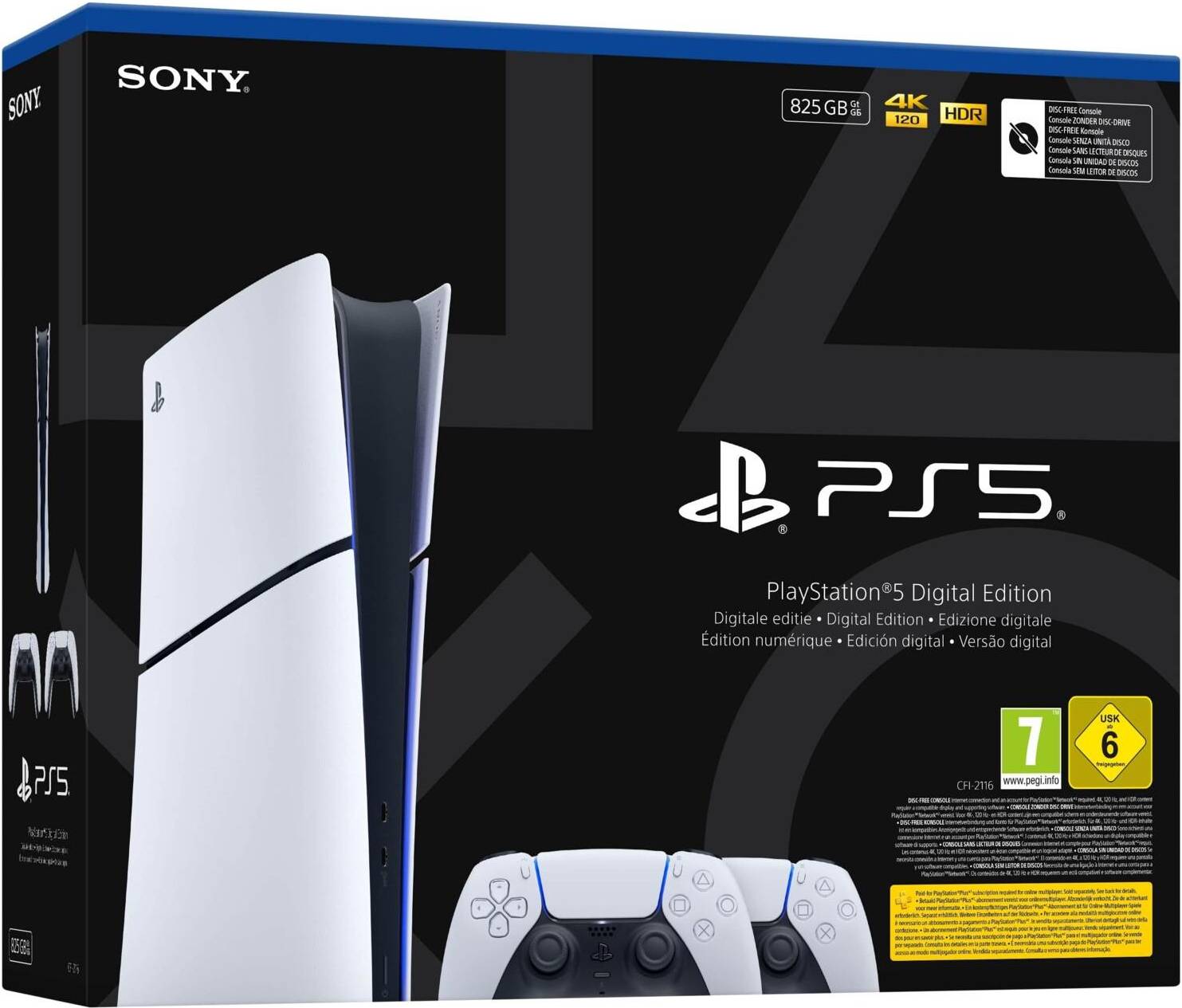 Sony PlayStation 5 Digital Edition 825 GB konsol + 2 DualSense controllere