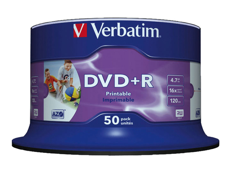 Verbatim - 50 x DVD+R - 4.7 GB 16x - inderste kerne printbar, printbar overflade for fotopapir - spindle