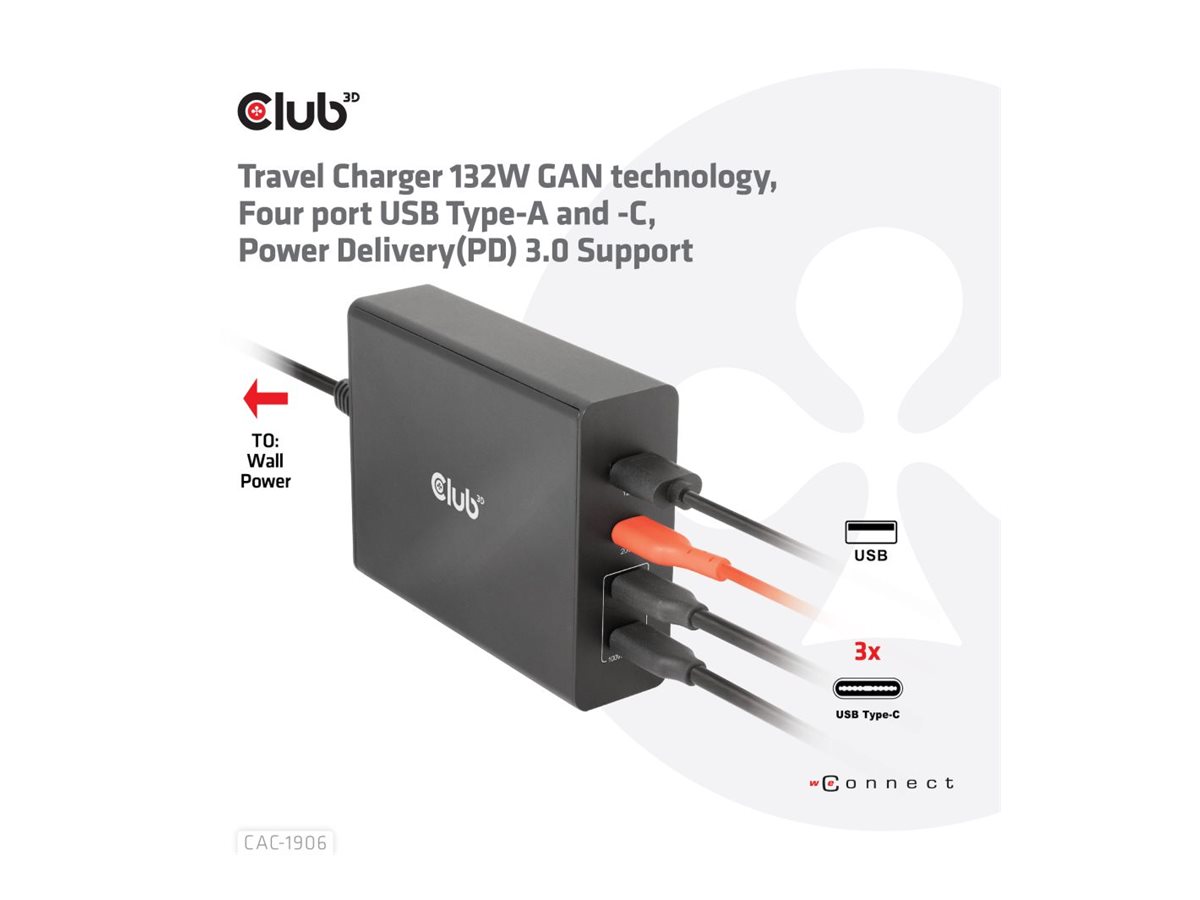 Club 3D CAC-1906 - power adapter - 132 Watt
