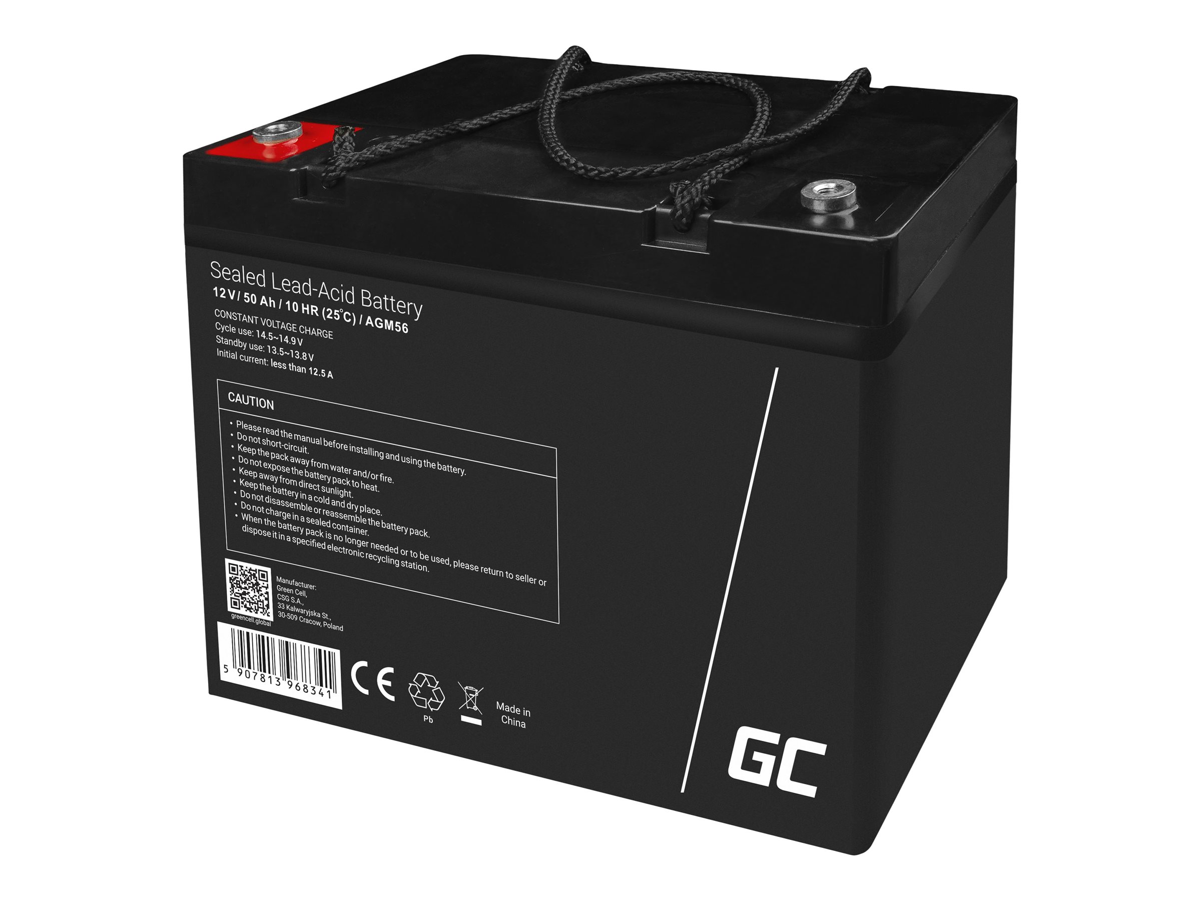 Green Cell AGM - Batteri - Blysyre - 50 Ah - sort