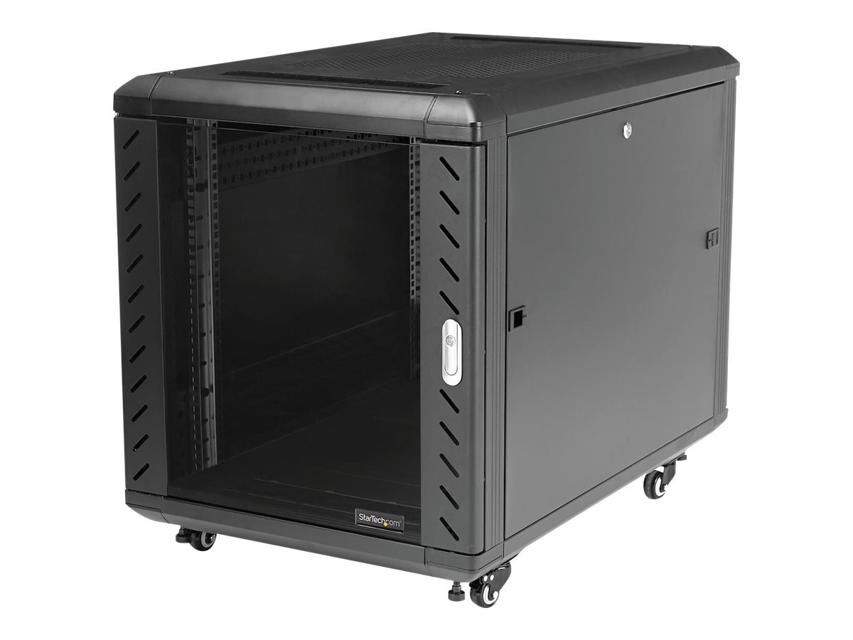 StarTech.com RK1236BKF 4-Post 12U Server Rack Cabinet Lockable 19" Data Rack Cabinet for Computer / AV / IT Equipment Office / Home Network Rack with Casters & Adjustable Mounting Rails