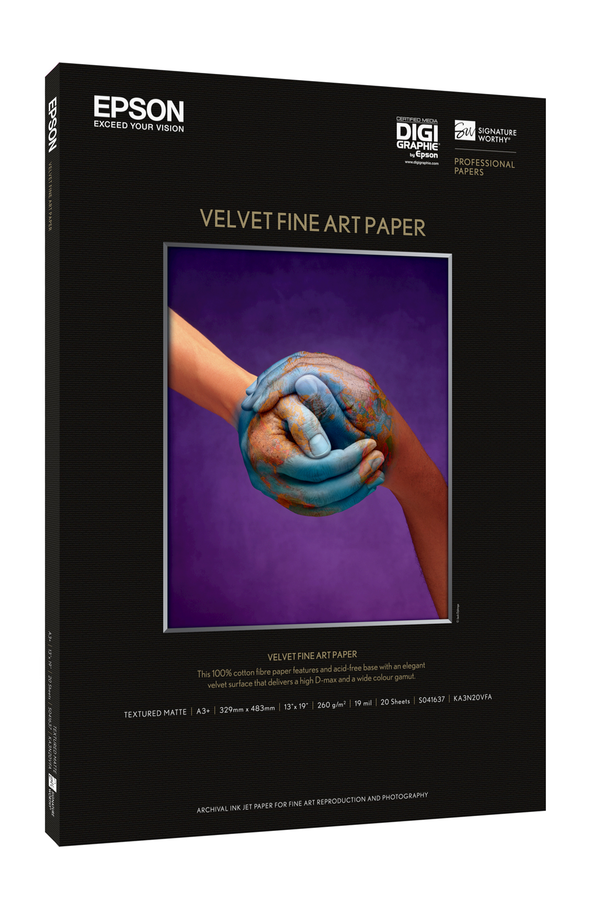 Epson Fine Art Velvet - Fløjl - A3 plus (329 x 423 mm) 20 ark papir - for SureColor P5000, P800, SC-P10000, P20000, P5000, P700, P7500, P900, P9500
