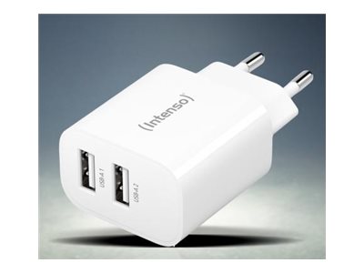Intenso W24AA - Strømforsyningsadapter - 24 Watt - 2.4 A - 2 output-stikforbindelser (USB) - hvid