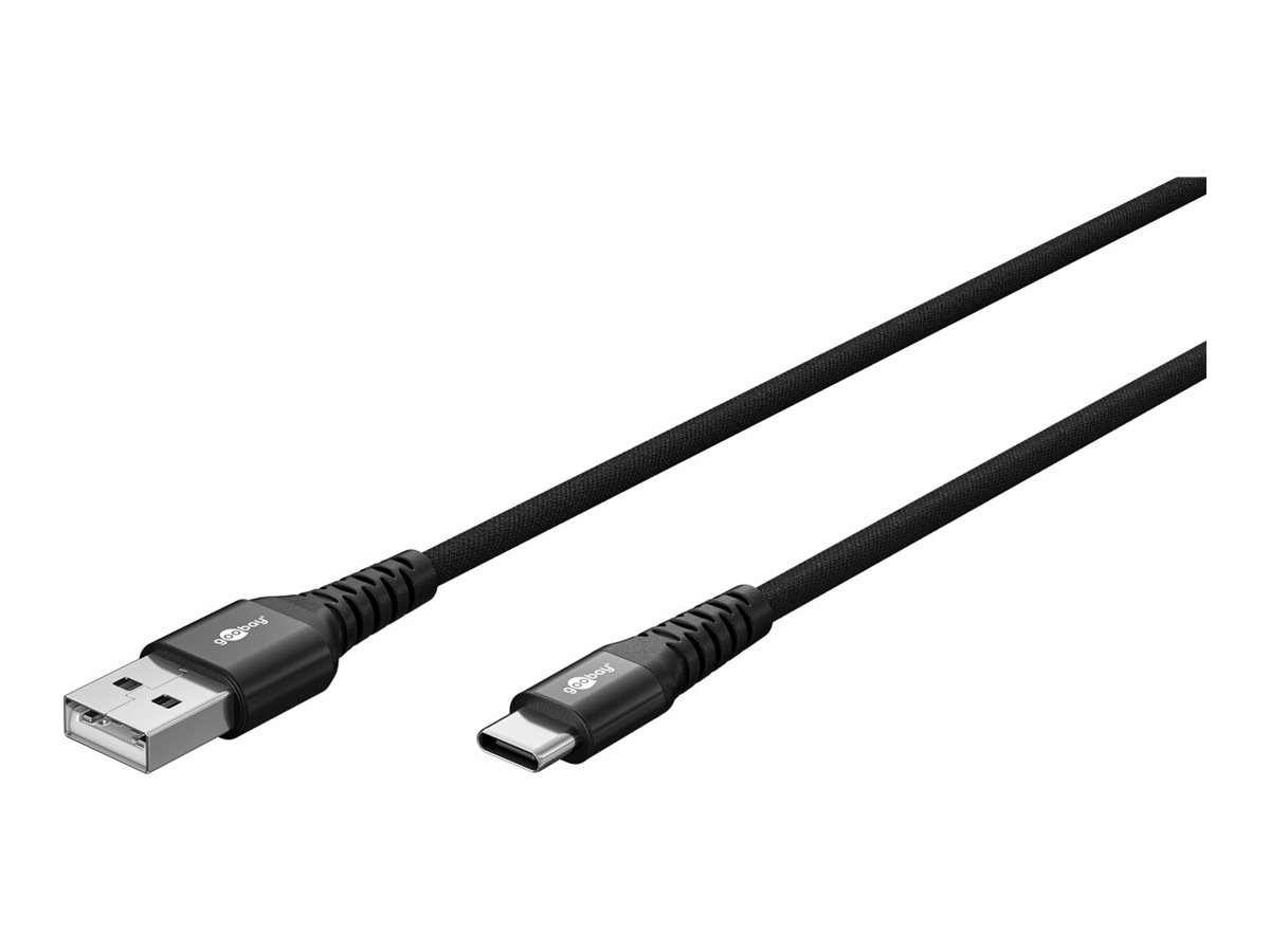 USB-A til USB-C Supersoft PD Tekstilkabel, 3A, Sort (1m)