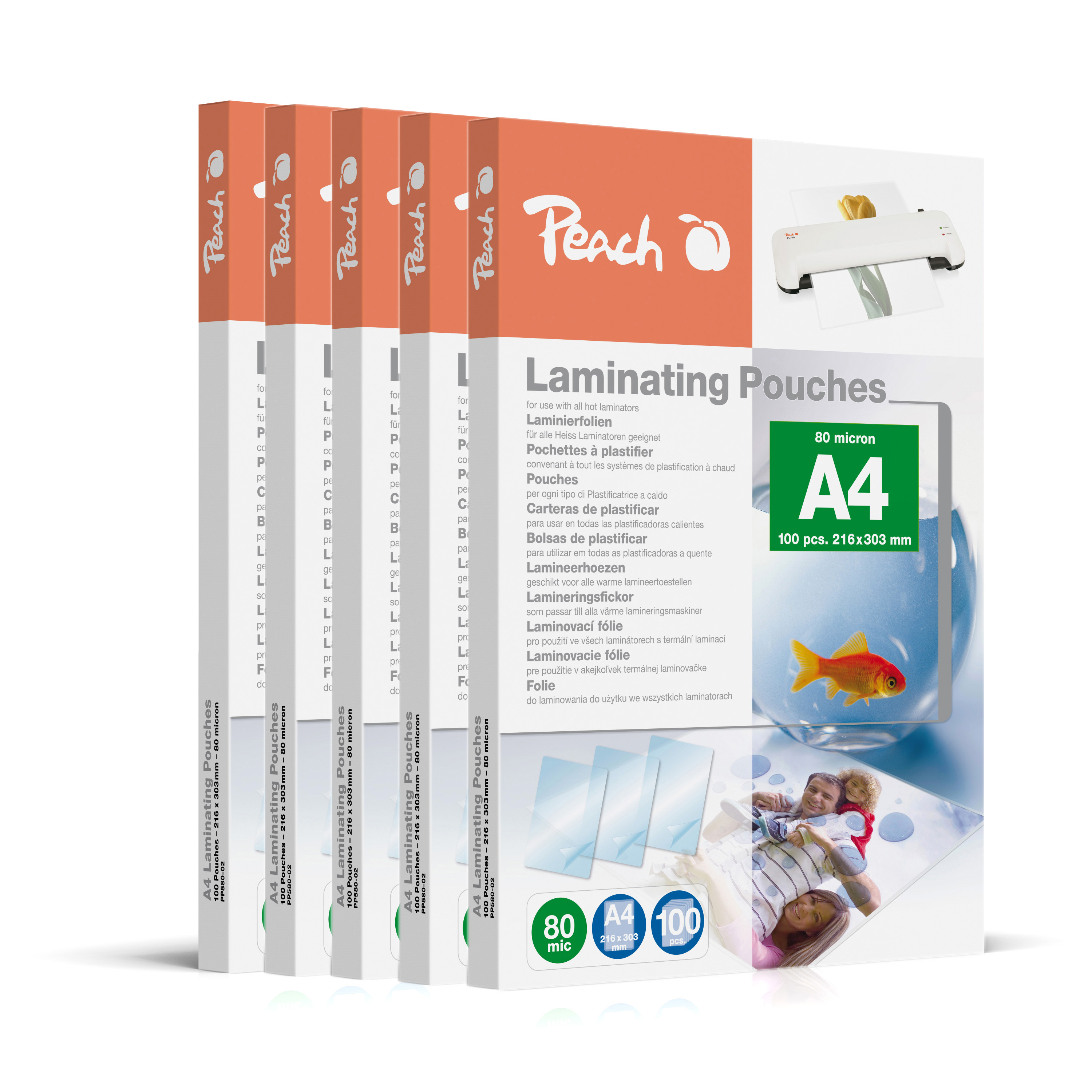 Peach lamineringslommer A4 - 80 mikron, 500 stk.