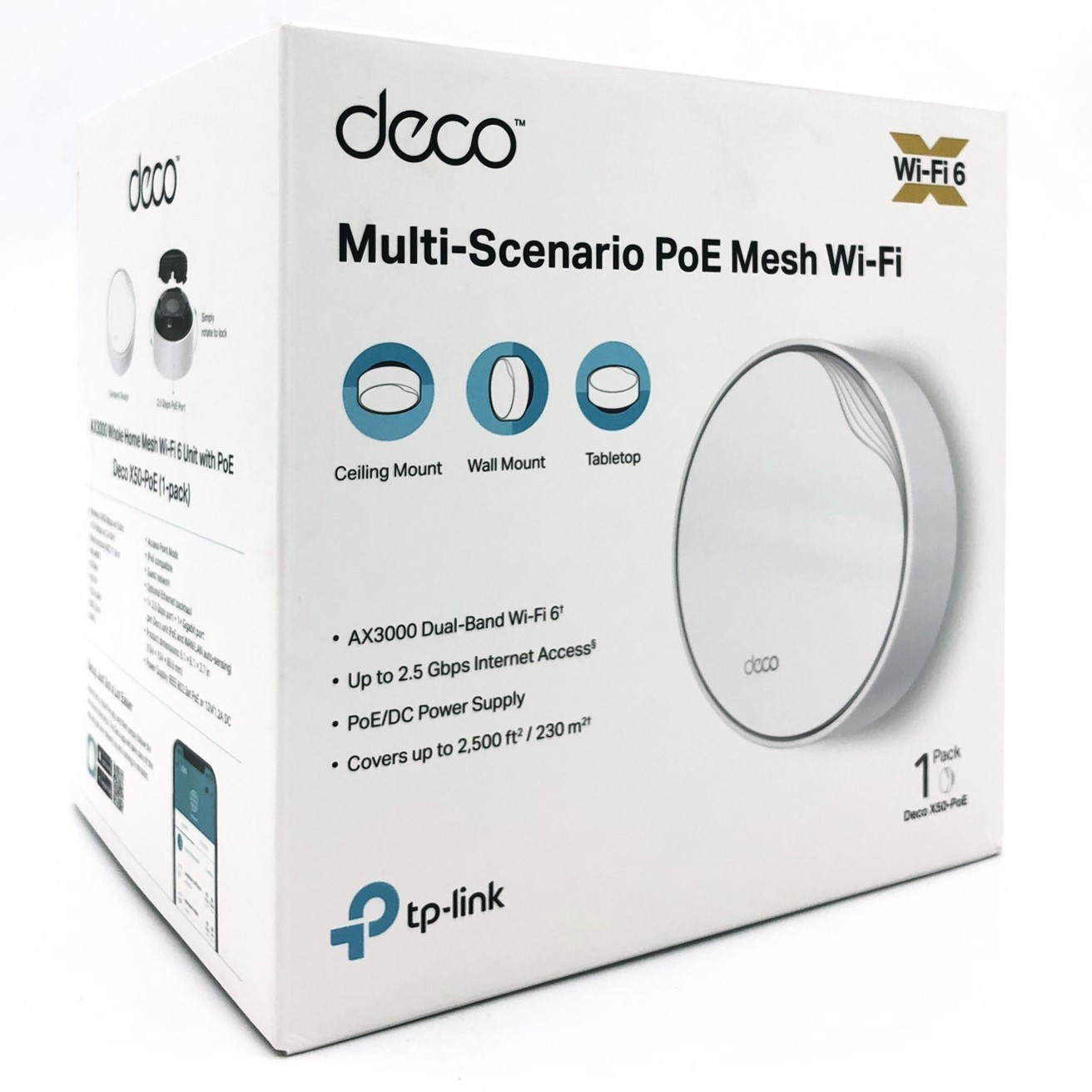 TP-Link DECO X50-POE(1-PACK), Hvid, Intern, Mesh-router, 230 m², Dual-band (2,4 GHz / 5 GHz), Wi-Fi 6 (802.11ax)