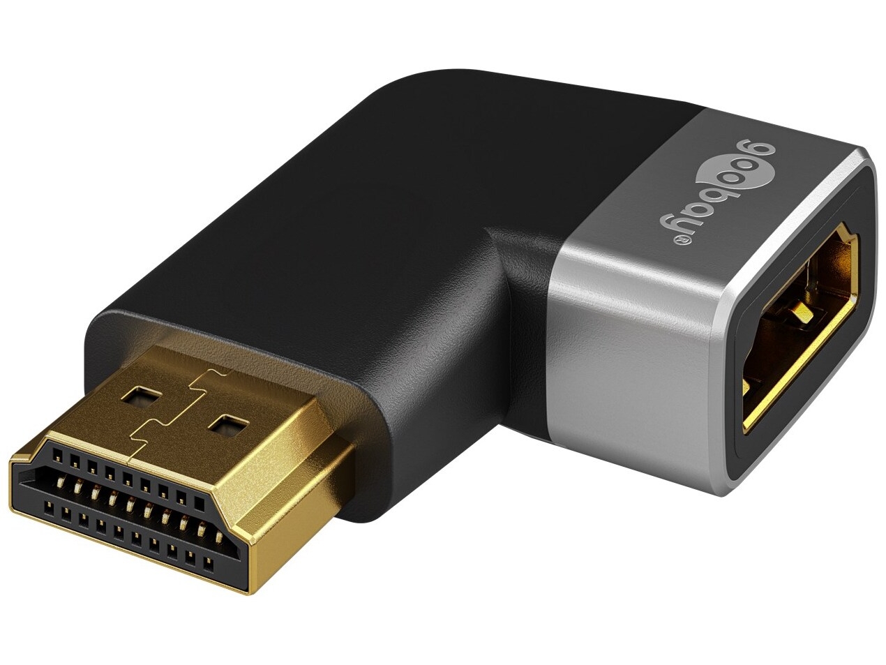 Goobay HDMI™ vinkeladapter 270° horisontal, 8K @ 60 Hz, guldpläterad HDMI™-uttag (typ A) > HDMI™ kontakt (typ A) 270 °