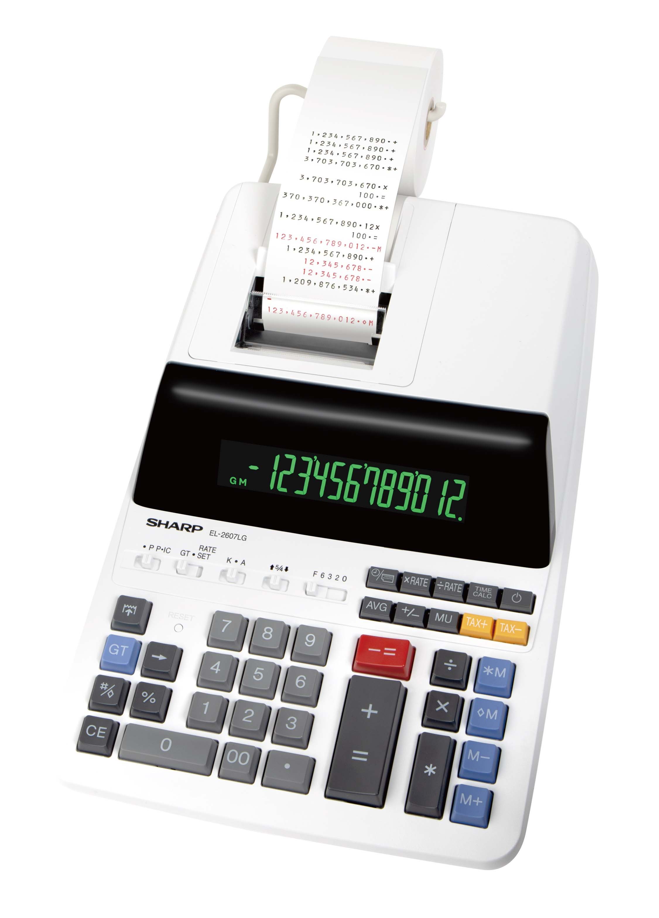 Sharp EL-2607LG, Desktop, Udskrivning, 12 cifre, Vekselstrøm/batteri, Sort, Hvid