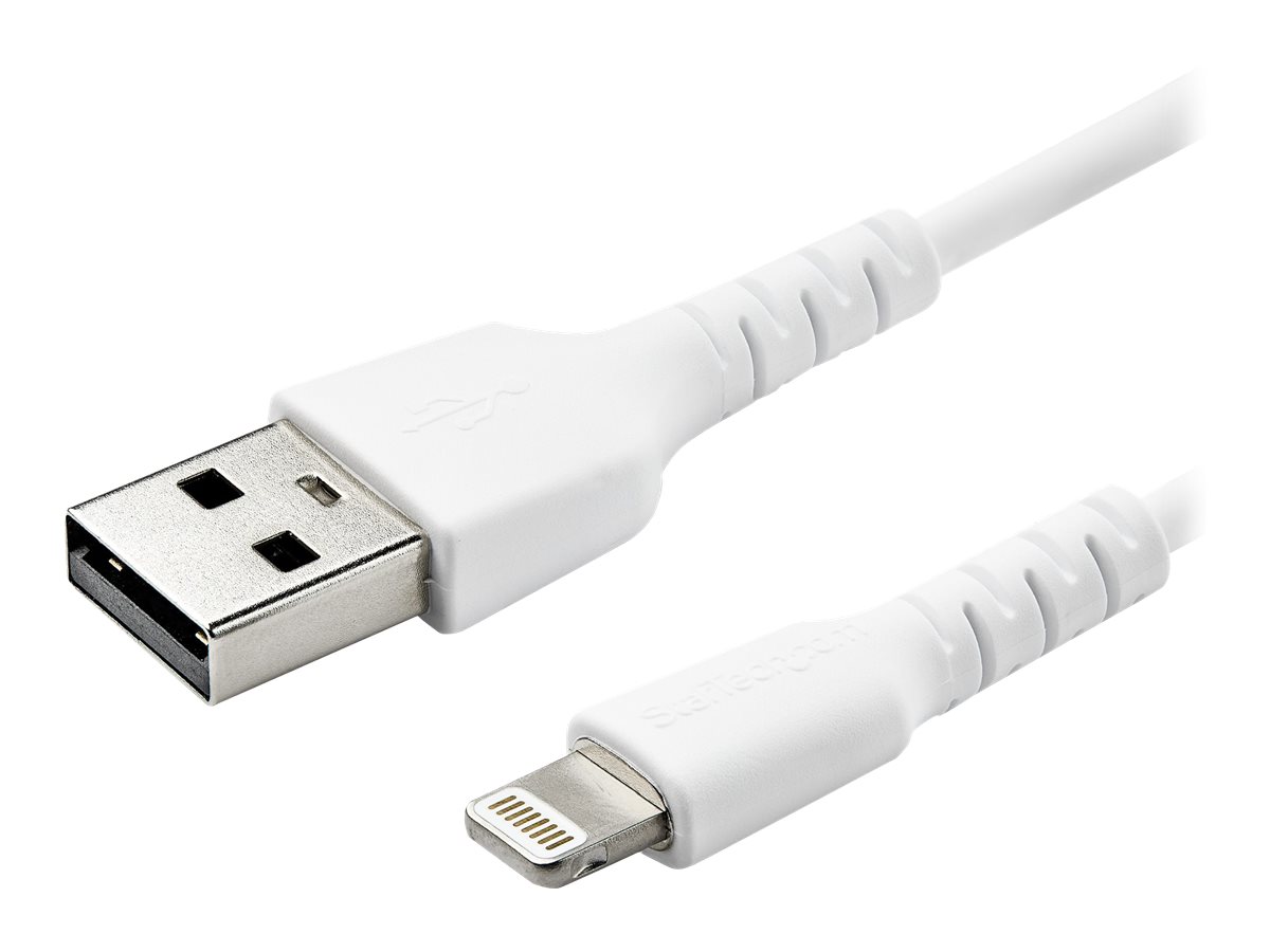 StarTech.com 3 ft(1m) Durable White USB-A to Lightning Cable, Heavy Duty Rugged Aramid Fiber USB Type A to Lightning Charger/Sync Power Cord, Apple billede