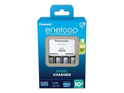 Panasonic eneloop Basic BQ-CC51 - Batterioplader - plastikfri - (for 4xAA/AAA) 4 x AAA - NiMH - 800 mAh (Europlug)