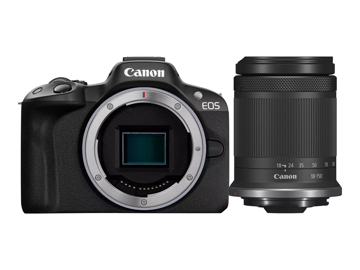 Canon EOS R50 - Digitalkamera - spejlløst - 24.2 MP - APS-C - 4K / 30 fps - 8.3x optisk zoom RF-S 18-150 mm F3.5-6.3 IS STM objektiv - Wi-Fi, Bluetooth - sort
