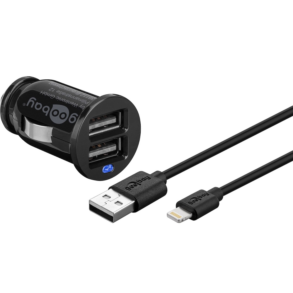 Goobay Apple Lightning billadare (12 W) Adapter för billaddare och Apple Lightning-kabel 1,0 m (svart)