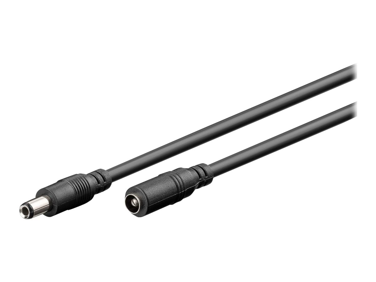 DC forlængerkabel - 5,5x2,5mm han/hun, 0,5mm², Sort (3m)