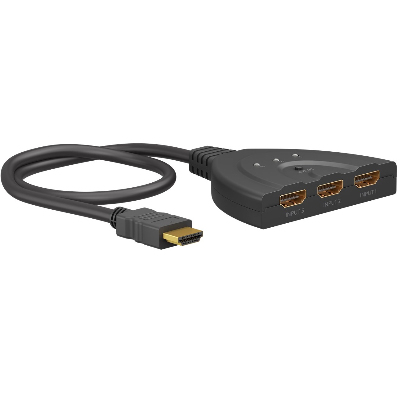 Goobay Manuell HDMI™-omkopplare 3 till 1 (4K @ 30 Hz) för att växla mellan 3x HDMI™-enheter som är anslutna till 1x HDMI™-skärm
