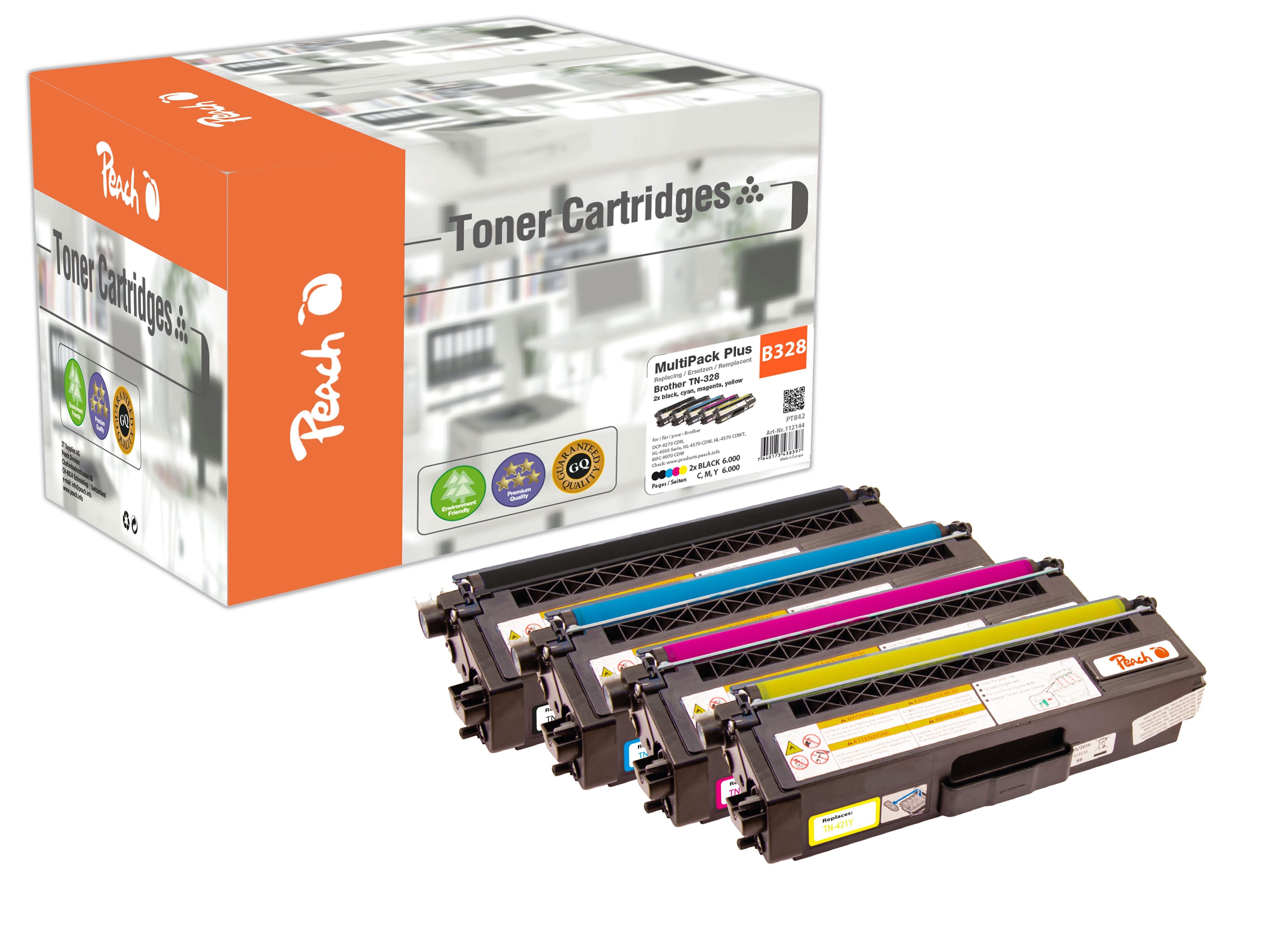 Peach PT842 Sort Cyan Magenta Gul 6000 sider Toner