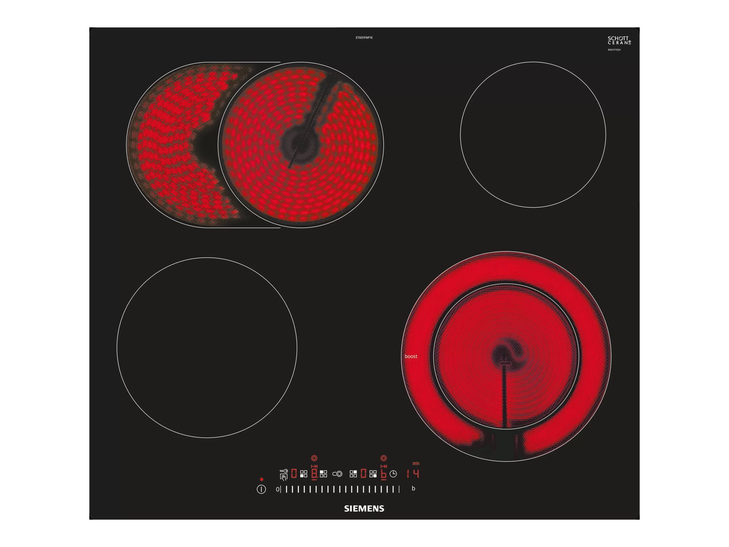 Siemens iQ300 ET601FNP1E - Keramisk kogeplade - 4 plader - Niche - bredde: 56 cm - dybde: 50 cm - skyl - sort