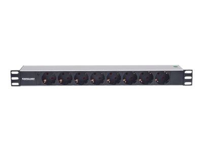 Intellinet 19" 1.5U Rackmount 8-Way Power Strip - German Type", With LED Indicator Only, No Surge Protection, 1.6m Power Cord Stikdåse 8-stik 15A