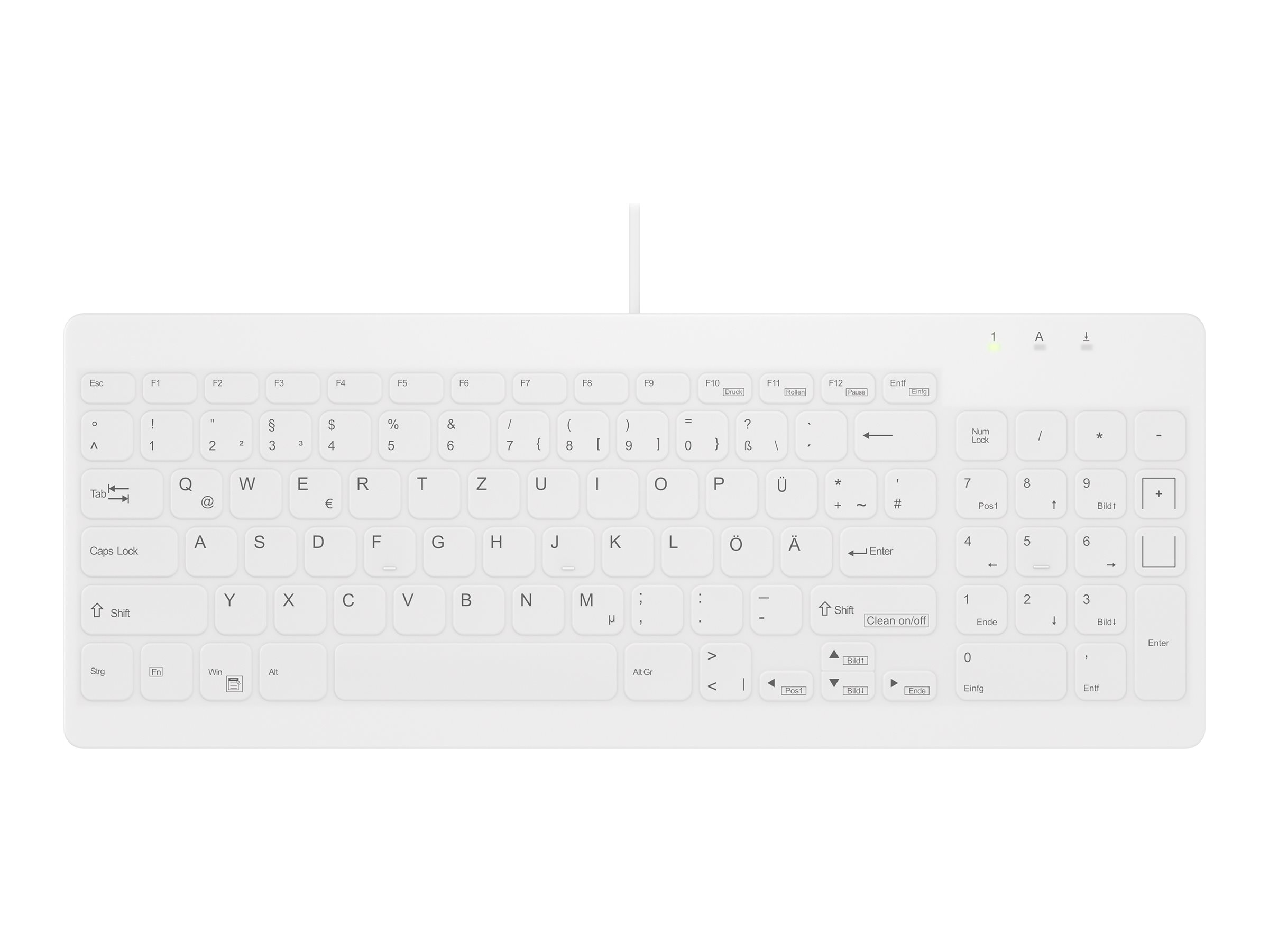 Contour Active Key QuickClean AK-C7012 - Tastatur - medicinsk, hygiejnisk design - compact - USB - tysk - hvid