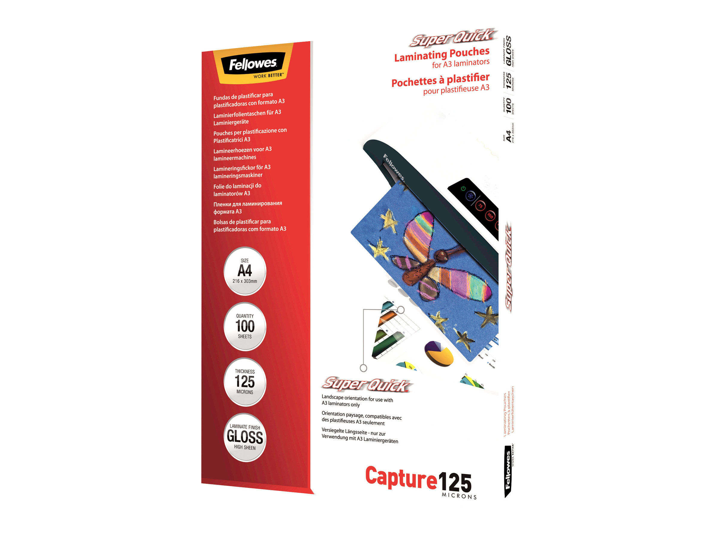 Fellowes Laminating Pouches SuperQuick Capture 125 micron Laminerings poser A4 (210 x 297 mm) Gennemsigtig