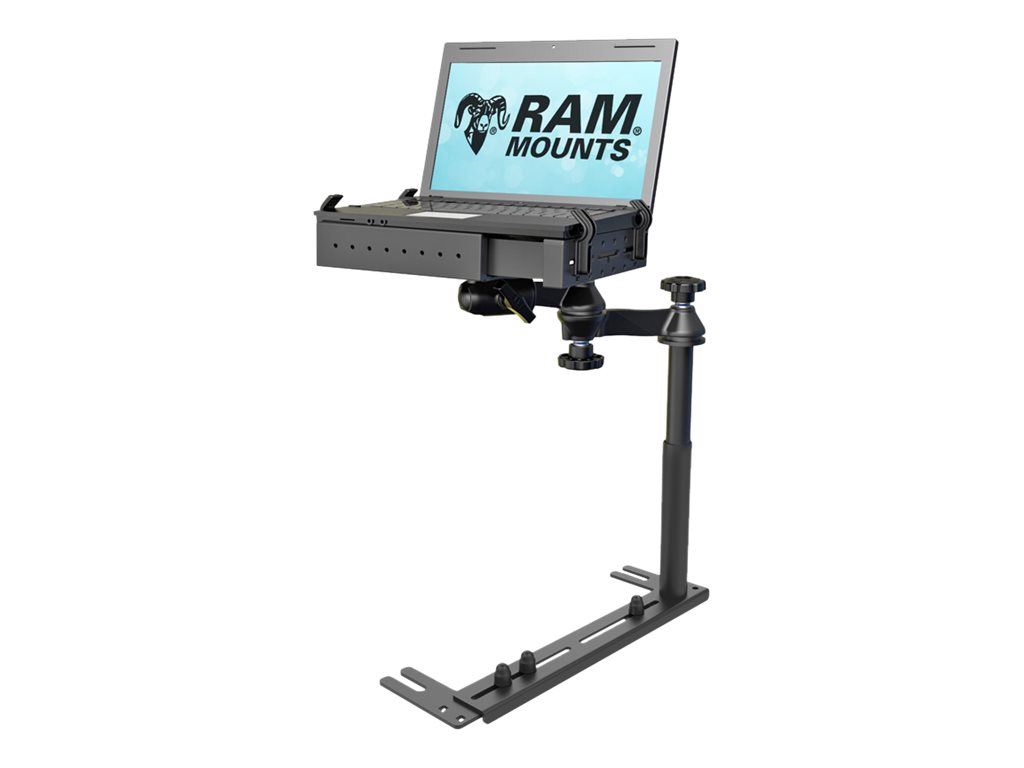 RAM Universal No-Drill Laptop Mount - Monteringssæt (monteringsbase, notesbog-bakke, teleskopisk pæl, dobbelt artikulerende svingarm) - for notebook - stål, komposit af høj styrke - bilsædebolte