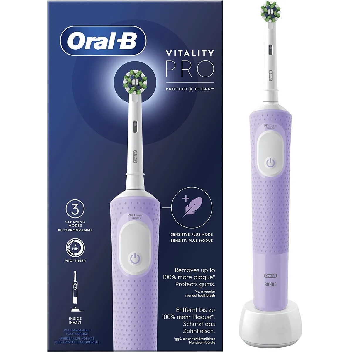 Oral-B Electric Toothbrush D103 Vitality Pro Rechargeable For adults Number of brush heads included 1 Number of teeth brushing modes 3 Lilac Mist