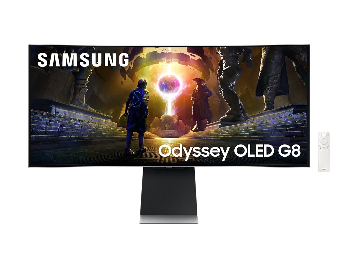 Samsung Odyssey OLED G8 S34DG850SU - G85SD Series - OLED-monitor - Smart - gaming - kurvet - 34 - 3440 x 1440 UWQHD @ 175 Hz - 250 cd/m² - 1000000:1 - HDR10, HDR10+ - 0.03 ms - 2xHDMI, DisplayPort - højtalere - sølv