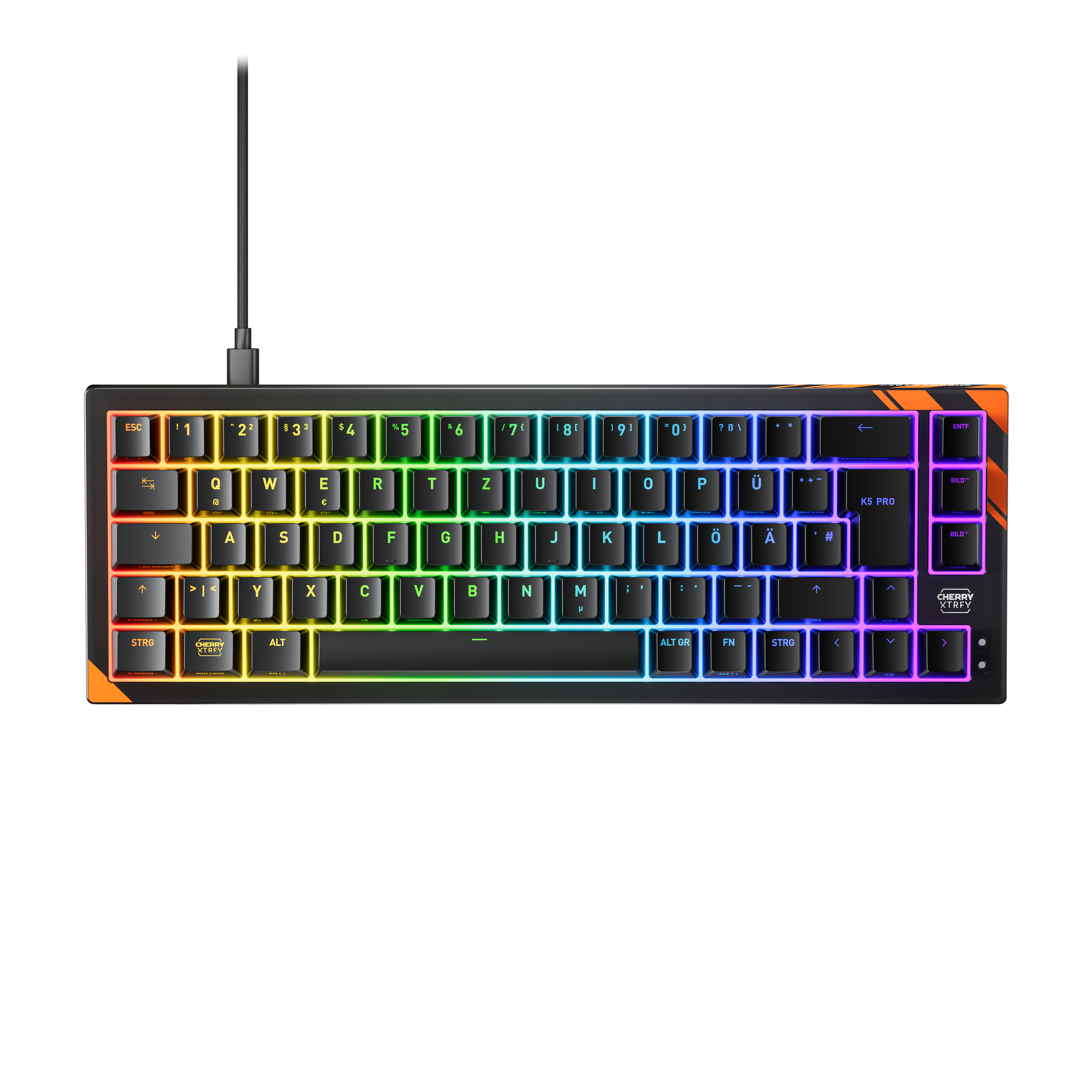 CHERRY K5 PRO TMR COMPACT tastatur Spil USB QWERTZ Tysk Sort, Orange