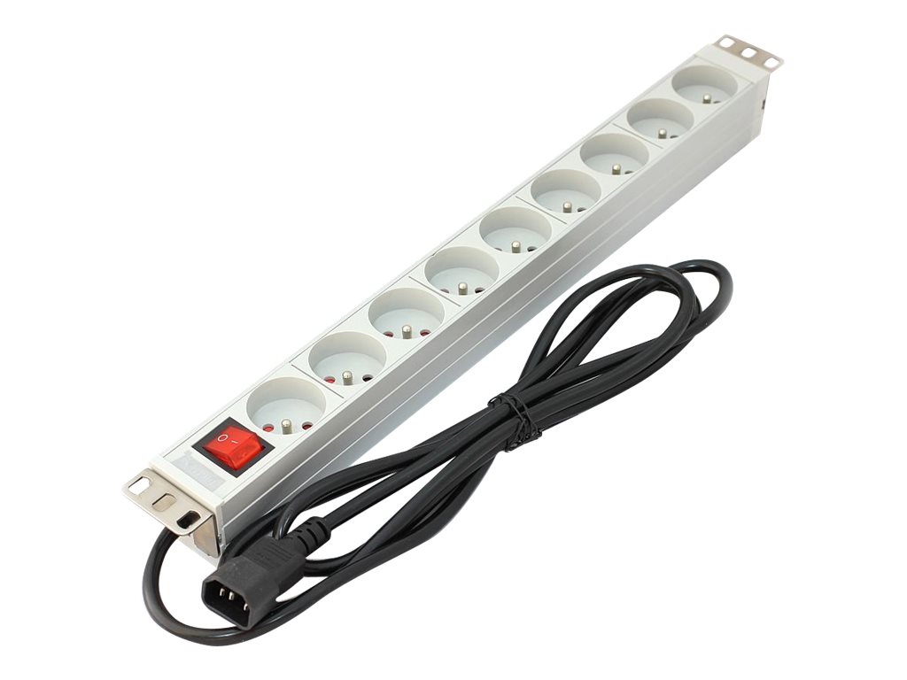 DIGITUS Professional A-19-STRIP-4-IMP - Strømfordelingsenhed (rackversion) - AC 250 V - input: IEC 60320 C14 - output-stikforbindelser: 9 (power CEE
