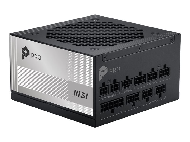 MSI PRO A850PL PCIE5 - 850 W ATX strømforsyning, 80 Plus Platinum, fuldt modulær