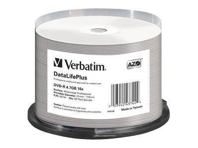 Verbatim DataLifePlus Professional - 50 x DVD-R - 4.7 GB 16x - hvid - printbar overflade for ink jet, bred printbar overflade - spindle