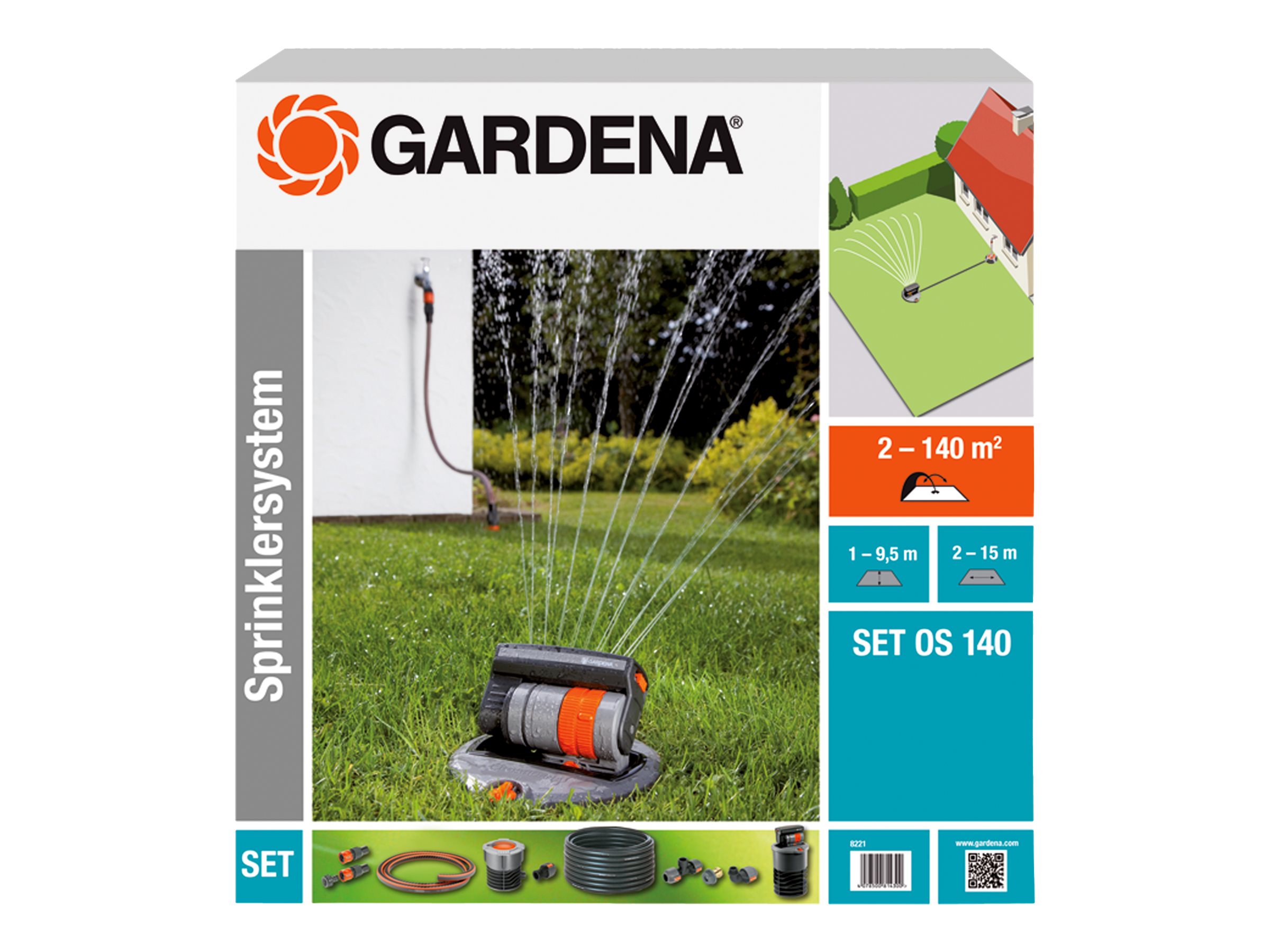 Sprinkler til have Gardena OS 140 - indbygget rektangelsprinkler, rækkevidde 140 m²