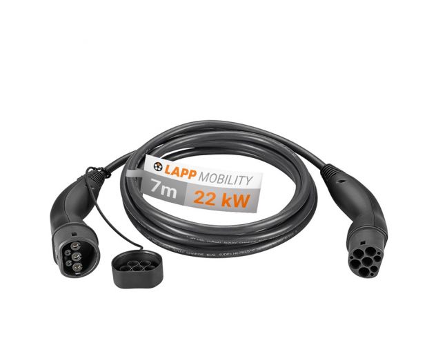 LAPP MOBILITY Type 2 opladningskabel, op til 22 kW, 7 m, sort (5555934007) 32 A, 3-faset, til opladning af hybrid- og elbiler med Type 2-tilslutning