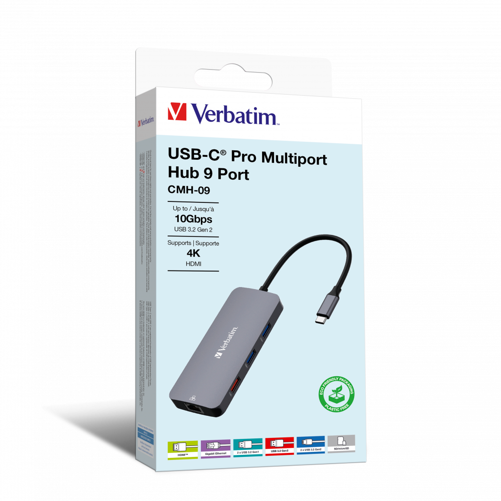 USB-C hub 9-i-1 - Verbatim CMH-09, sølv