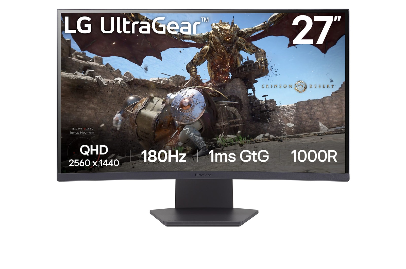 LG UltraGear 27GS60QC-B 27" buet gaming skærm - QHD 2560 × 1440, 180 Hz, 1 ms, VA - Sort