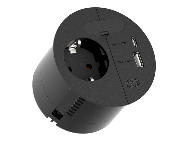 Bachmann LOOP IN CHARGE - strømsokkel-outlet - 1 strømsokkel, 1 USB-sokkel, 1 USB-C-sokkel - matte black (RAL 9005)