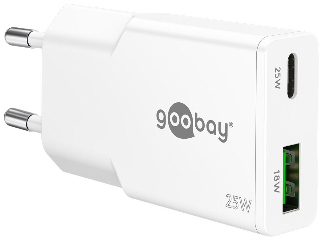 Goobay Slim 2-ports USB GaN Oplader 25W PD Hvid