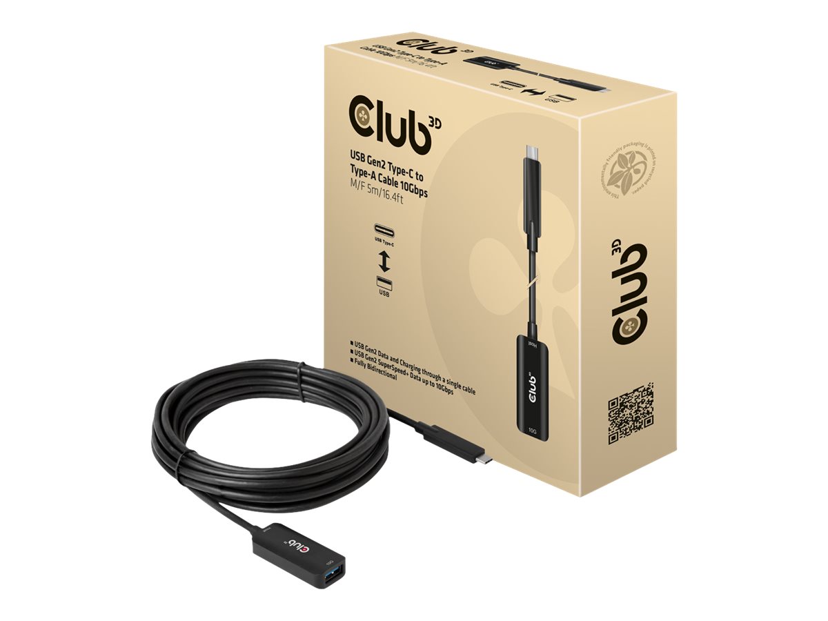 Club 3D - USB-forlængerkabel - 24 pin USB-C (han) til USB Type A (hun) - USB 3.1 Gen 2 - 900 mA - 5 m - USB-strøm, tovejs