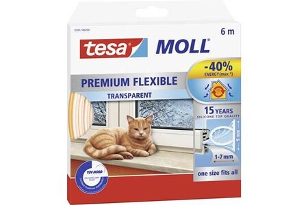 tesa moll Premium Flexible Silicone Sealing Tape 6 m x 9 mm x 7 mm Transparent