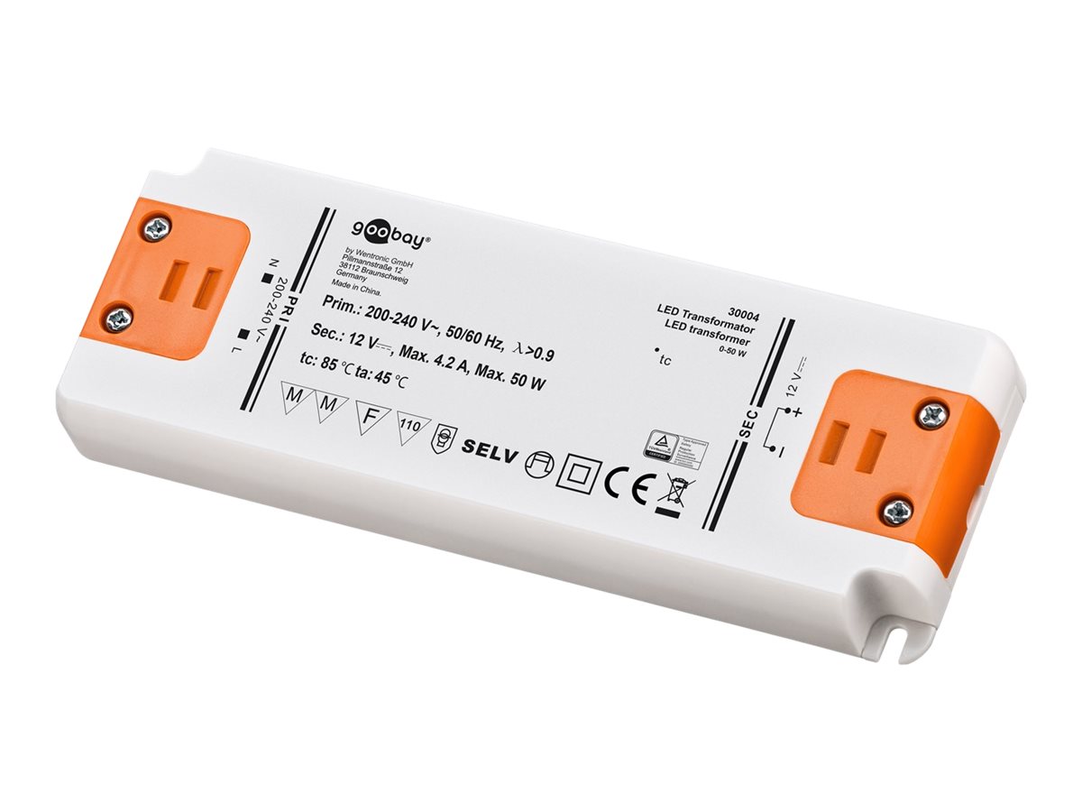 Goobay 30004, Elektronisk lystransformer, Orange, Hvid, IP20, -20 - 45 °C, CE, RoHS Directive 2011/65/EU [OJEU L174/88-110, 01.07.2011, 50 W