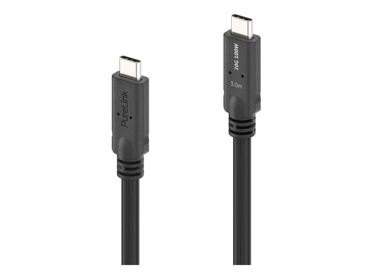 USB‑C til USB‑C kabel 3 m - USB4 Gen 2x2, 20 Gbit/s, 100 W, sort (PureLink PI6600-030)
