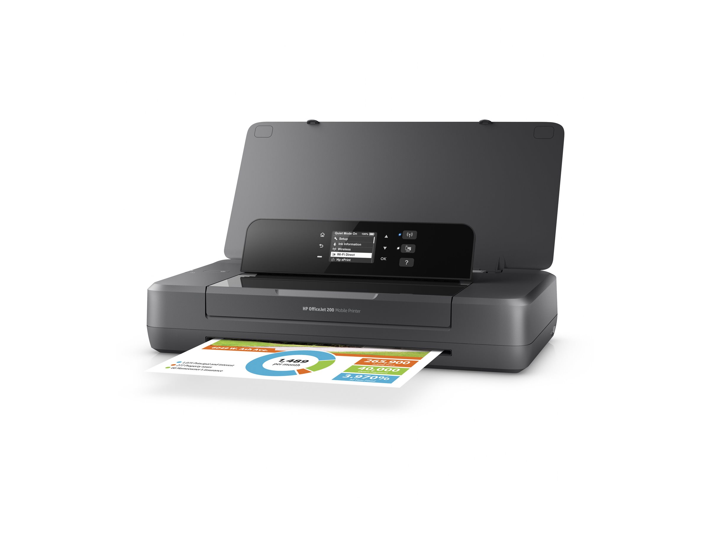 HP Officejet 200 Mobile Printer - Printer - farve - blækprinter - A4/Legal - 1200 x 1200 dpi - op til 20 spm (mono) / op til 19 spm (farve) - kapacitet: 50 ark - USB 2.0, USB vært, Wi-Fi
