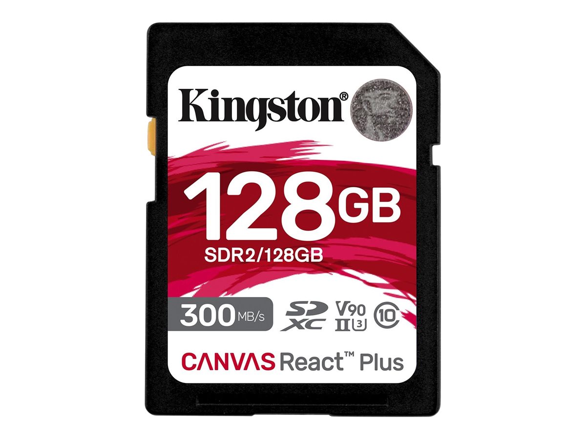 Kingston Canvas React Plus - Flashhukommelseskort - 128 GB - Video Class V90 / UHS-II U3 / Class10 - SDXC UHS-II