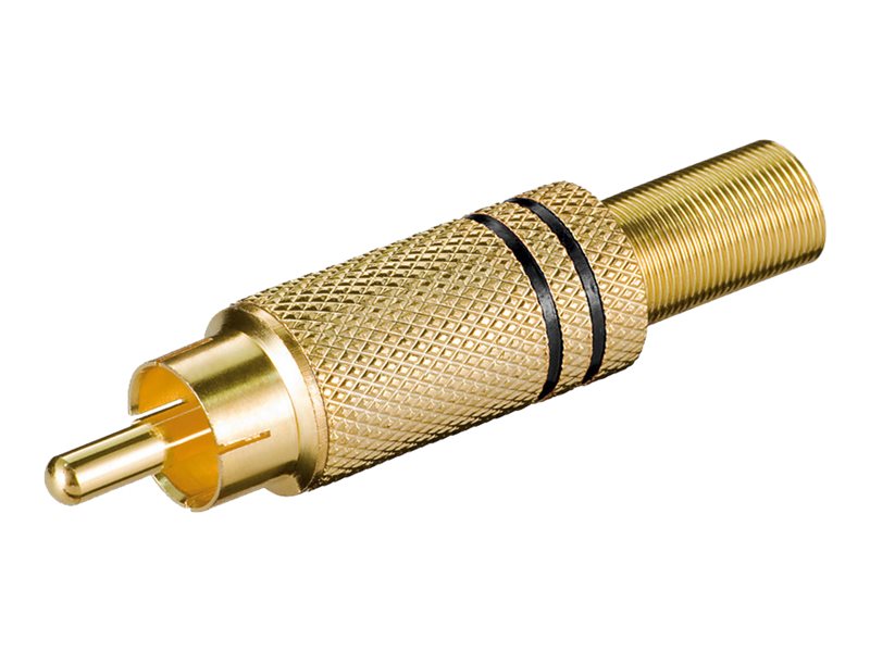 RCA(Phono) han - Forgyldt m. fjederaflastning, Sort (Ø5,4mm)