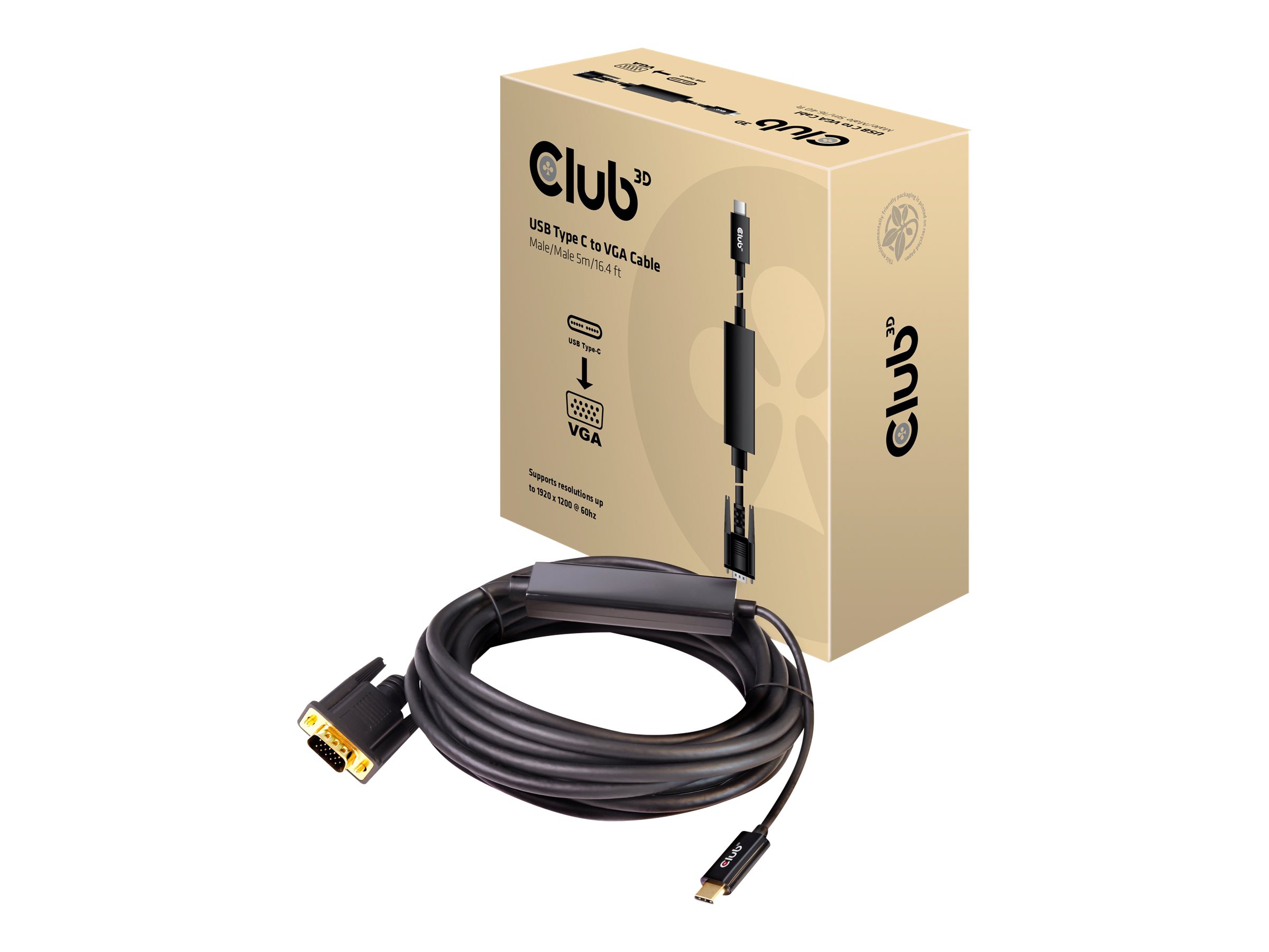 Club 3D - Adapterkabel - 24 pin USB-C han til HD-15 (VGA) han - 5 m - aktiv
