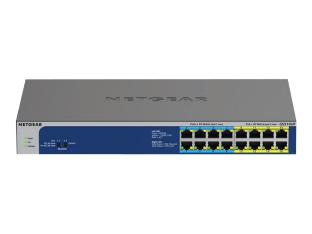 Netgear GS516UP-100EUS 16-Port Gigabit Ethernet High-Power PoE+ Unmanaged Switch with 8-Ports PoE++ (380W)